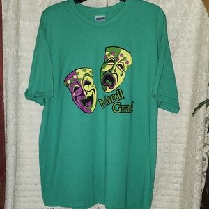Gildan Teal Mardi Gras T-Shirt with Mask Design